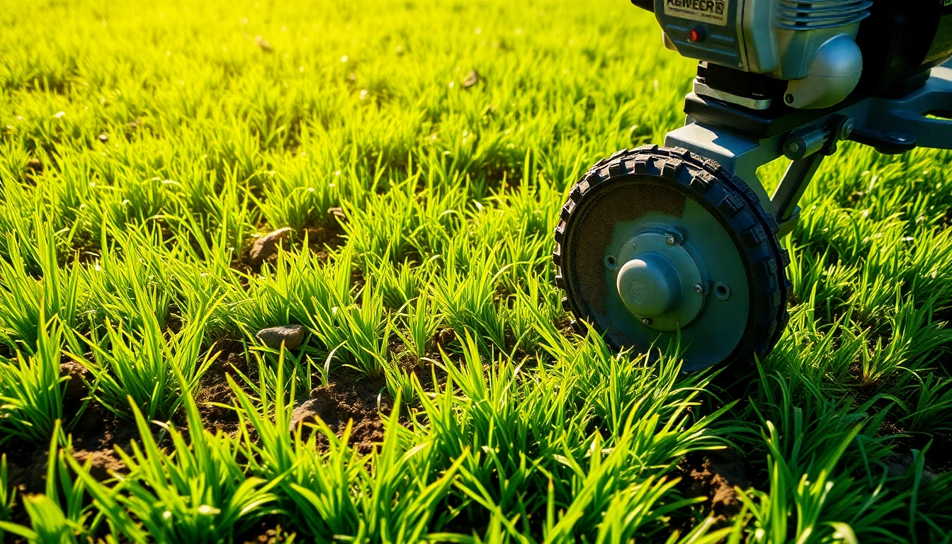 Core aeration process in action, showcasing soil plugs being removed for healthier lawn growth.