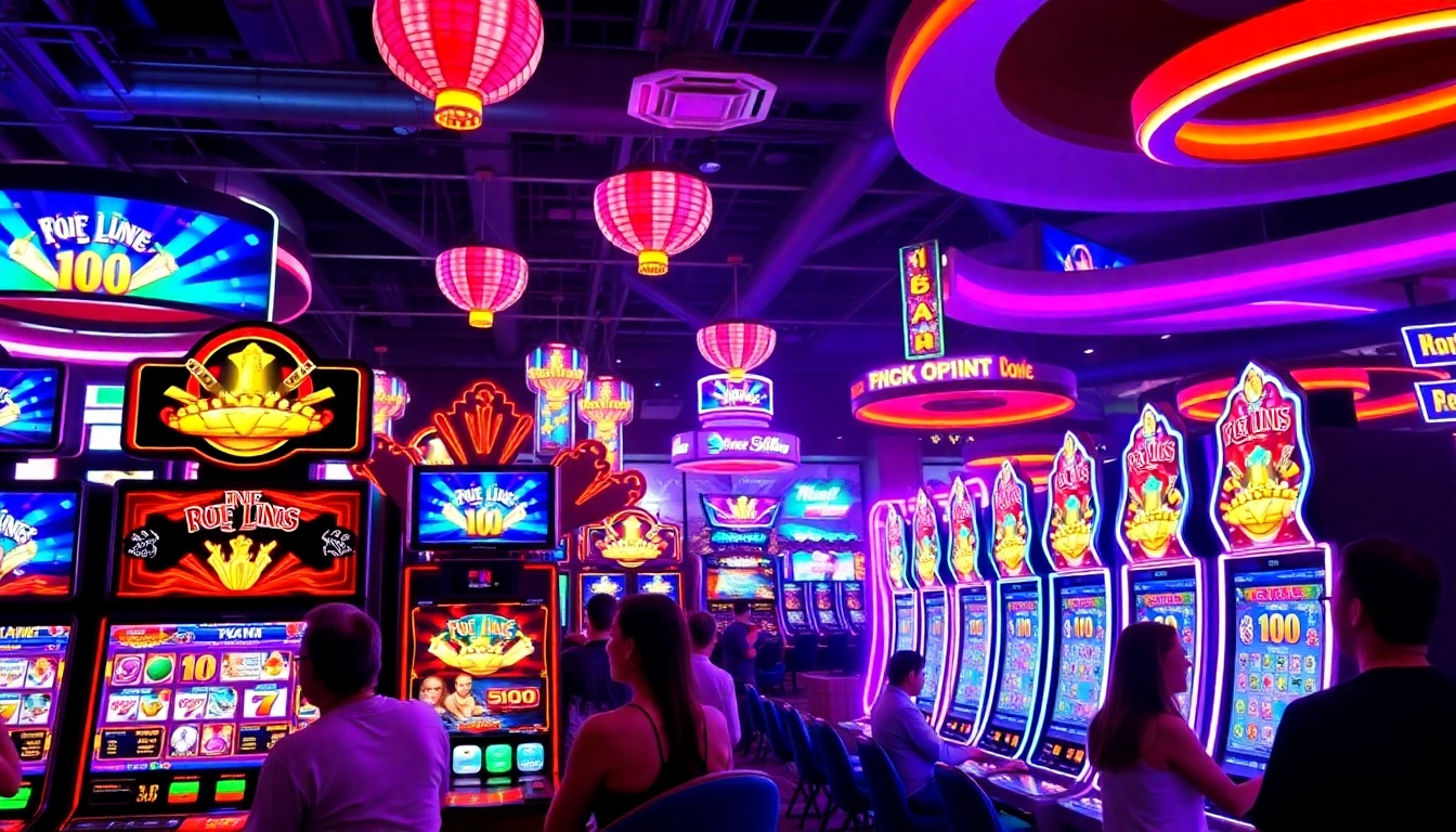 Experience the fun of ok win at a lively casino with bright slot machines and excited players.