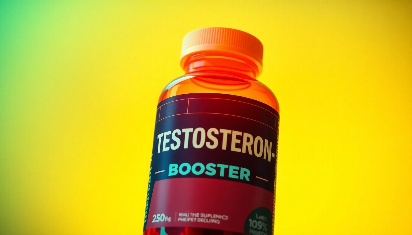 Engaging Testosteron-Booster supplement bottle showcasing energy and enhanced vitality.