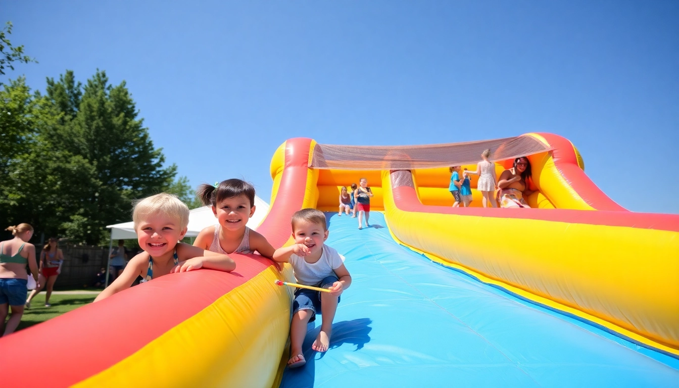 Engaging slide rental for kids featuring bright colors and fun textures at a community event.