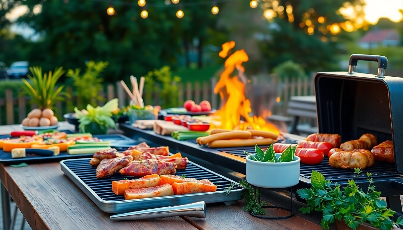 Delicious grill buffet by a caterer für Grillbuffet und BBQ in Berlin, showcasing vibrant meats and fresh vegetables.