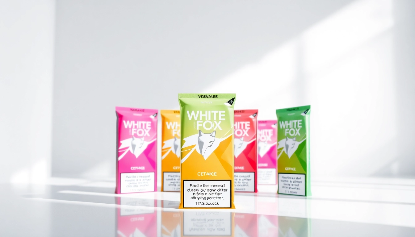 Showcasing White Fox Bahrain nicotine pouches with vibrant packaging and a sleek design.