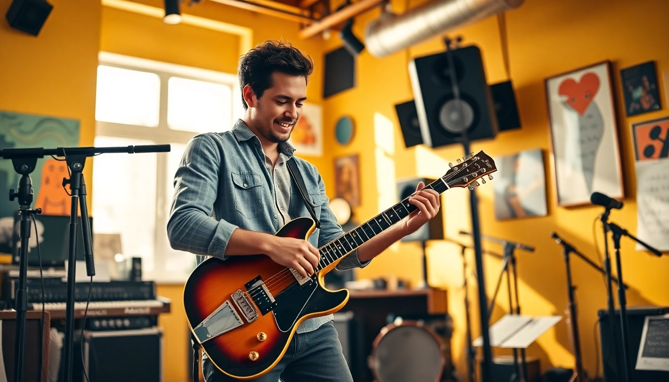 Experience innovation through a passionate musician performing in a creative studio environment.