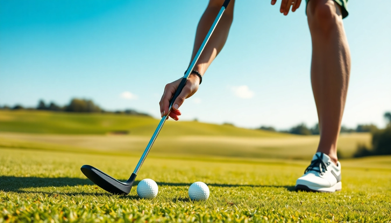 Golfer using innovative golf training aids for improving skills on the green.