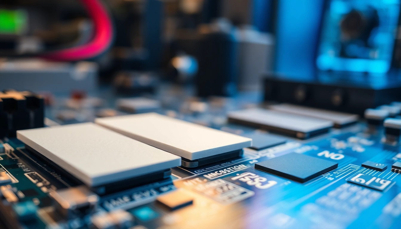 Highlighting thermal management materials with gap pads and gels on electronic circuits.