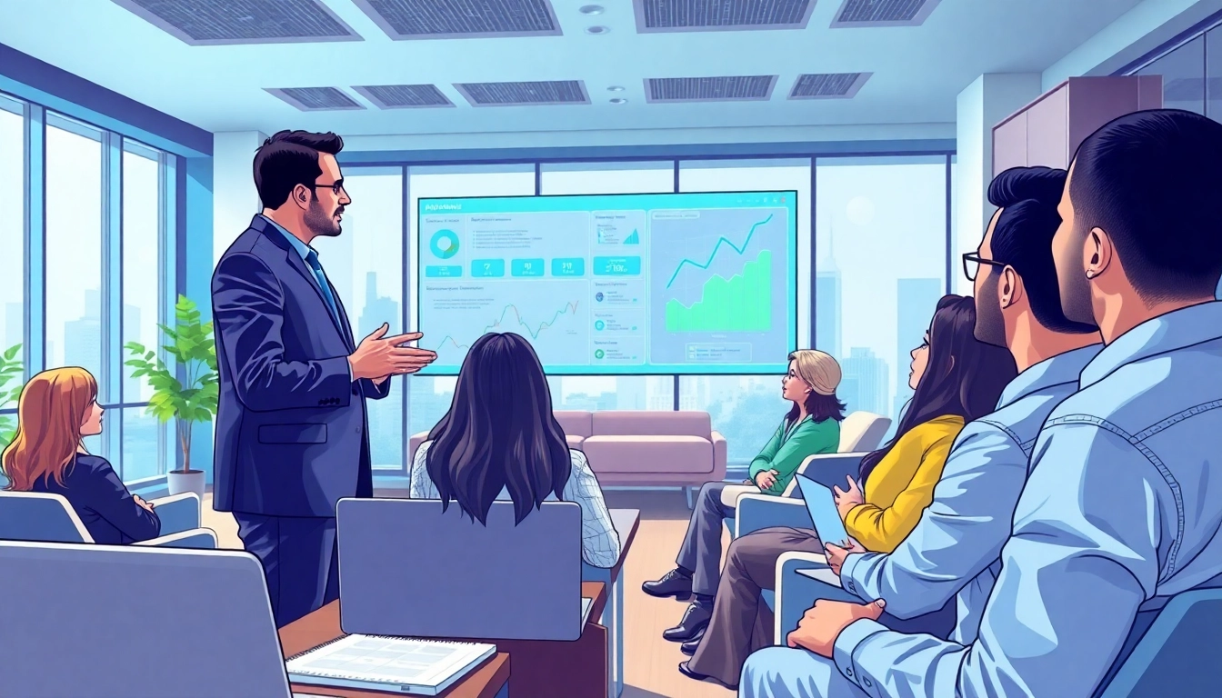 Dynamic ai presentation in a professional setting showcasing data visualizations and collaboration.