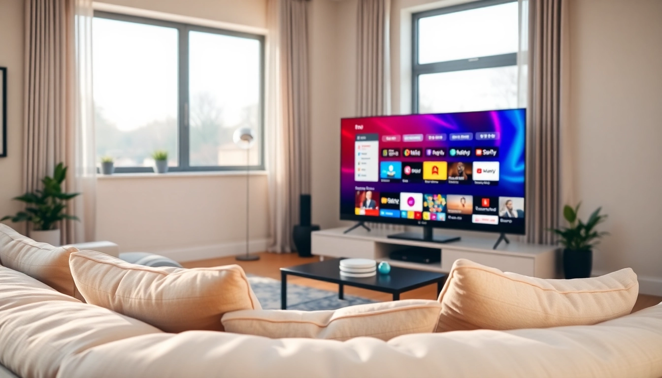 Check this IPTV test line setup showcasing a welcoming living room with vibrant TV content.