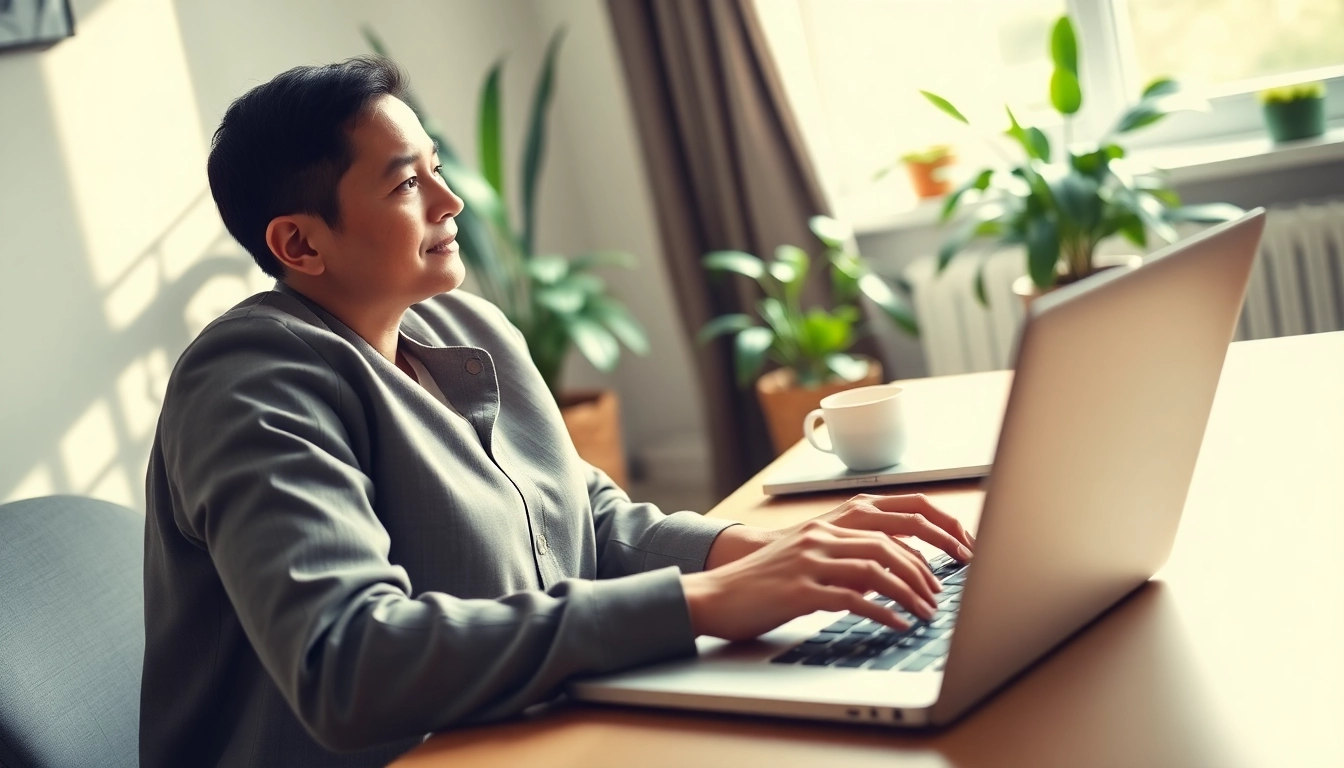 Working from home in a stylish office with a focus on productivity and comfort.