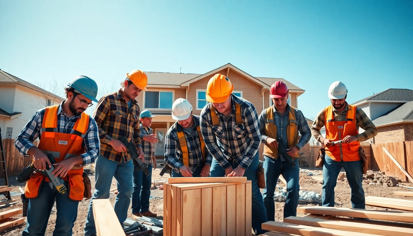 Workers engaged in exterior project services, showcasing teamwork and skill in home renovation.