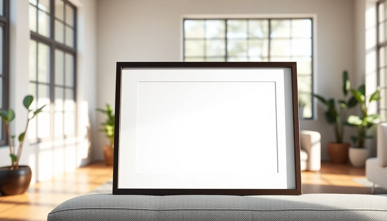 Admiring a 20x30 frame art piece in a modern, sunlit living room setup.