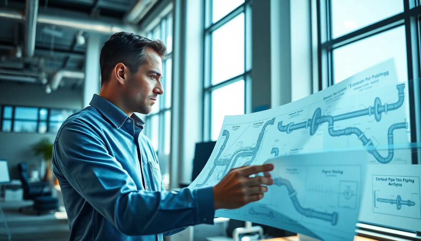 Pipe stress Company engineer analyzing complex piping systems in a professional office setting.
