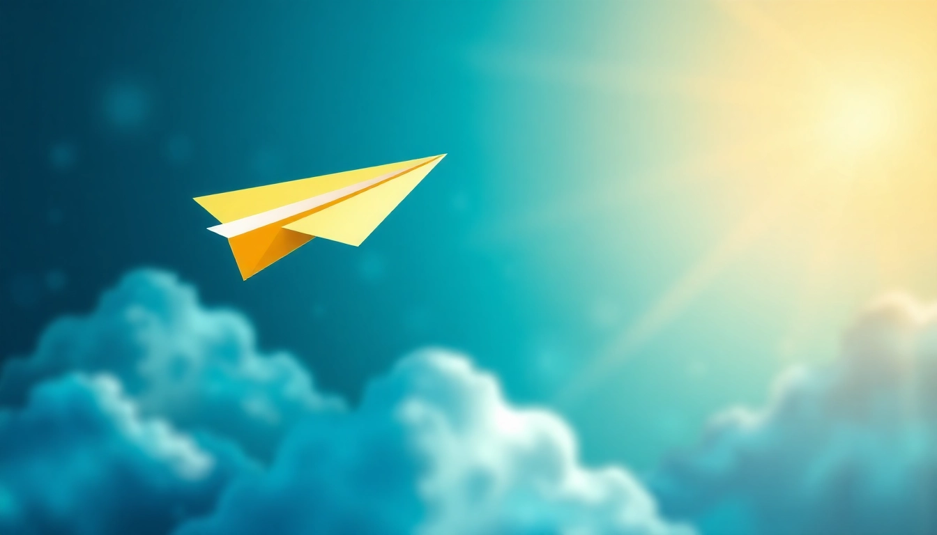 Explore the innovative features of 纸飞机官网 with a vibrant illustration of a paper airplane.