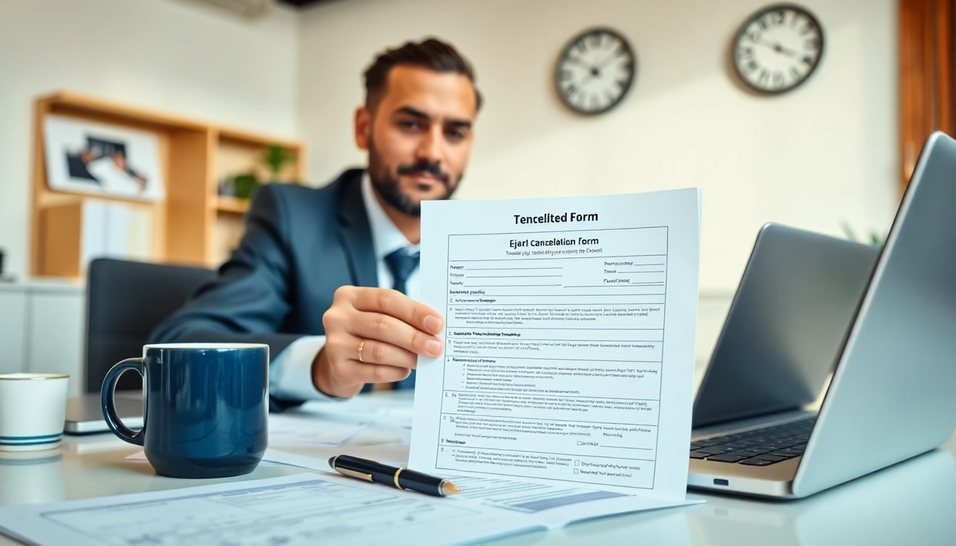 Complete Ejari cancellation process with a tenant at an office, focusing on essential documents.