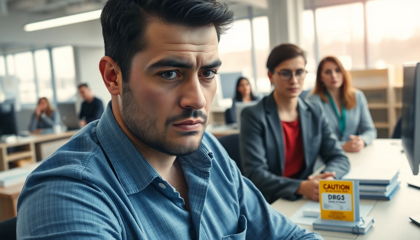 Detect drug impaired employees in a professional setting highlighting concern among colleagues.