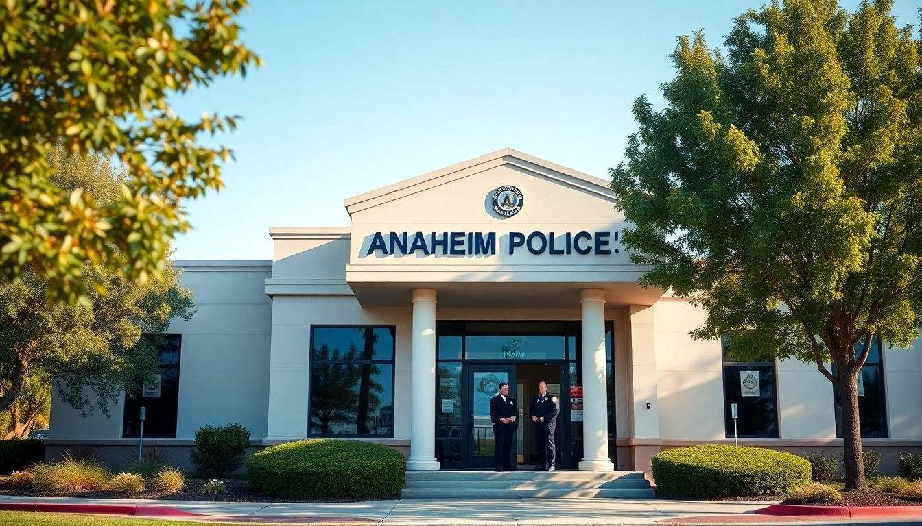 View of Anaheim Police Station, highlighting inmate information services and community engagement.