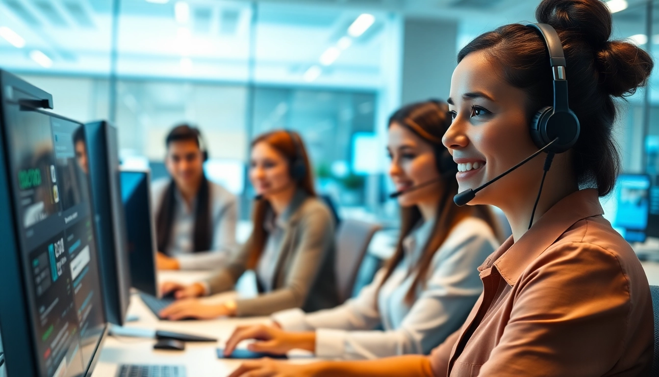 Engage with a Virtual Answer Service team in a modern office setup for better client communication.