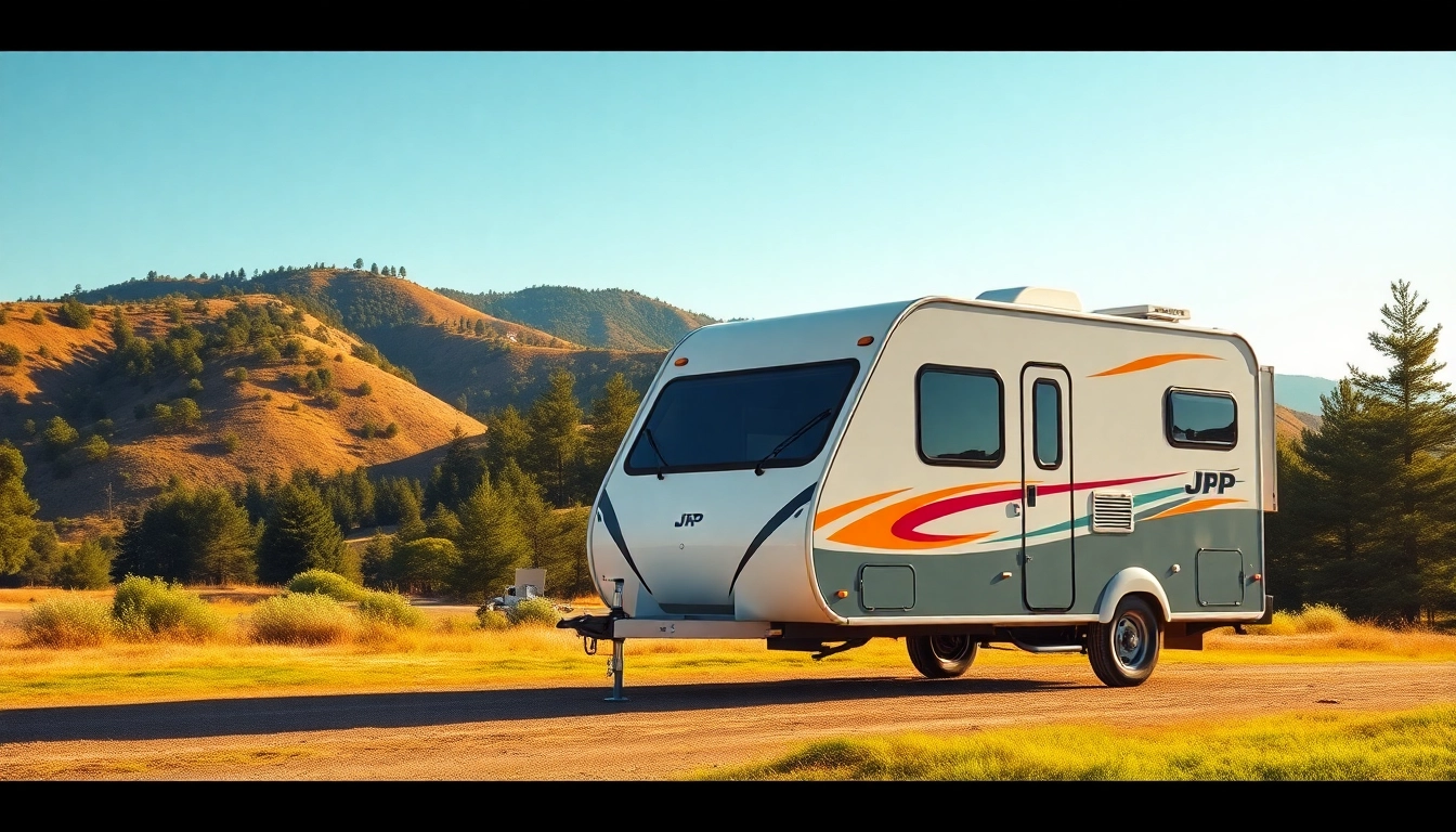 Experience the vibrant JRP Campers with a beautiful outdoor backdrop, inviting adventure.