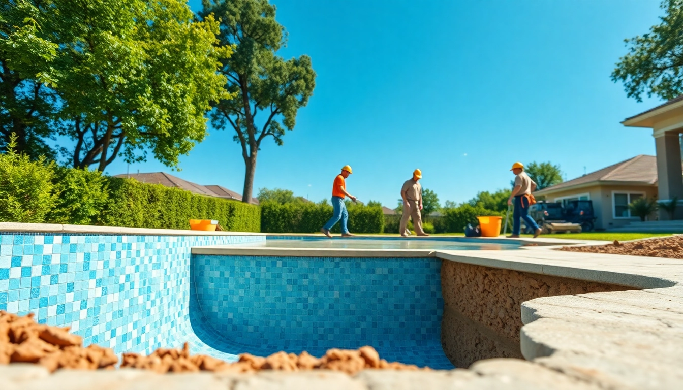 Expert team engaged in pool construction, highlighting techniques and design for a luxurious backyard.