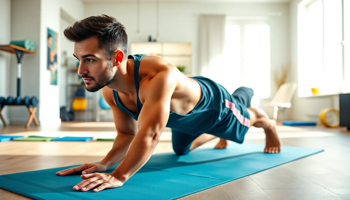 Engaging online gym training session with a personal trainer guiding exercises for effective home workouts.