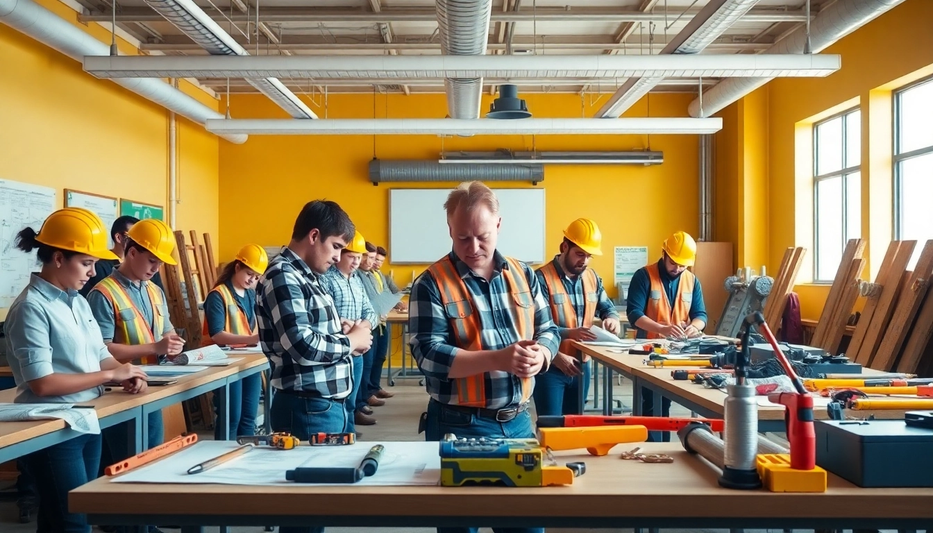 Students learning at construction trade schools in Texas, engaging with tools and instructors.