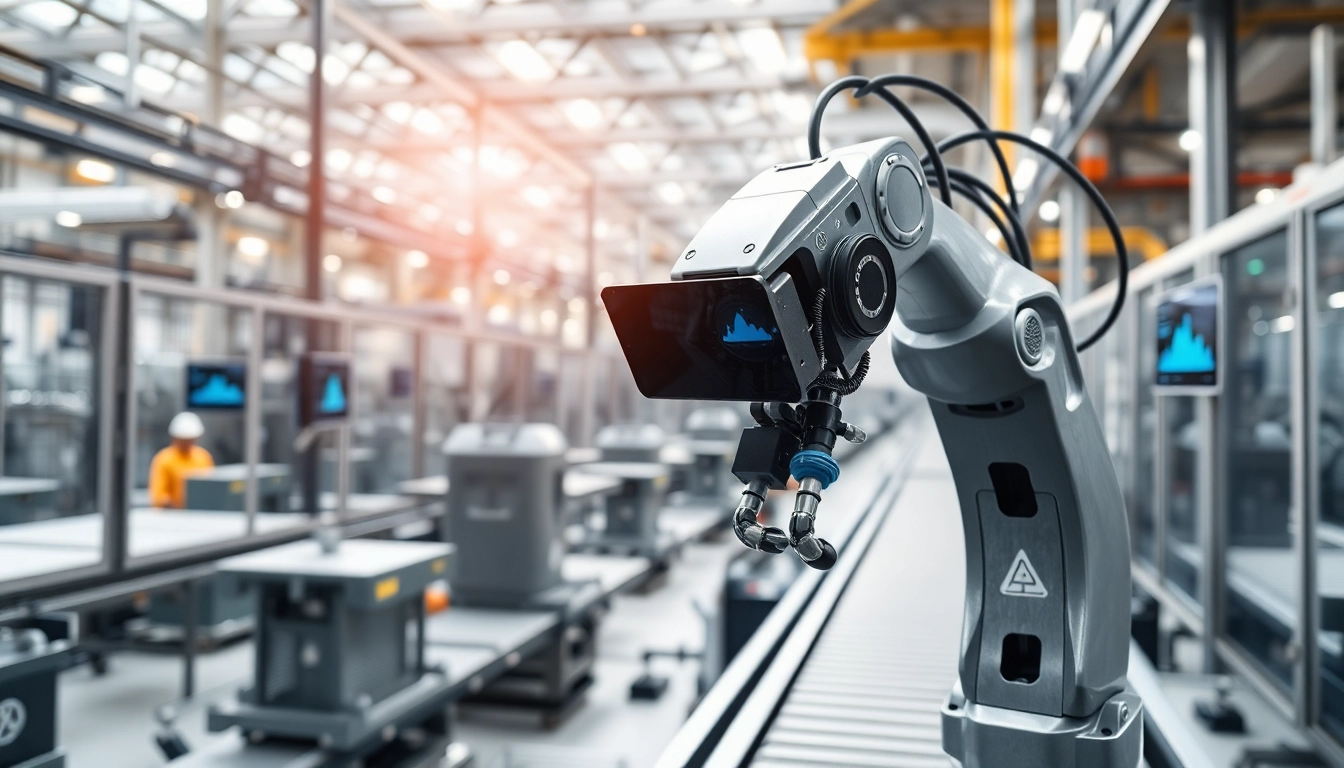 Explore machine vision technology through a professional industrial robot in a factory.