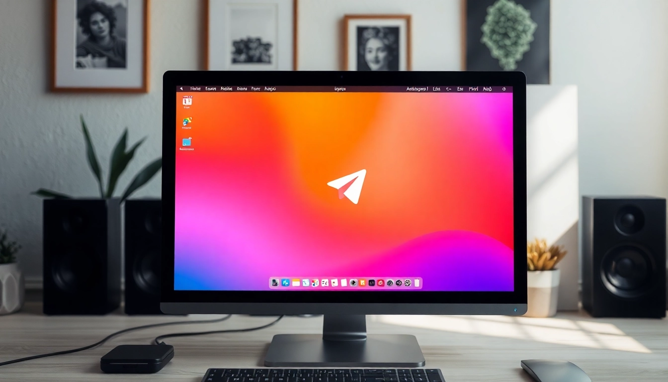 Interact with Telegram電腦版 on a sleek desktop, showcasing the app's vibrant interface and modern design.
