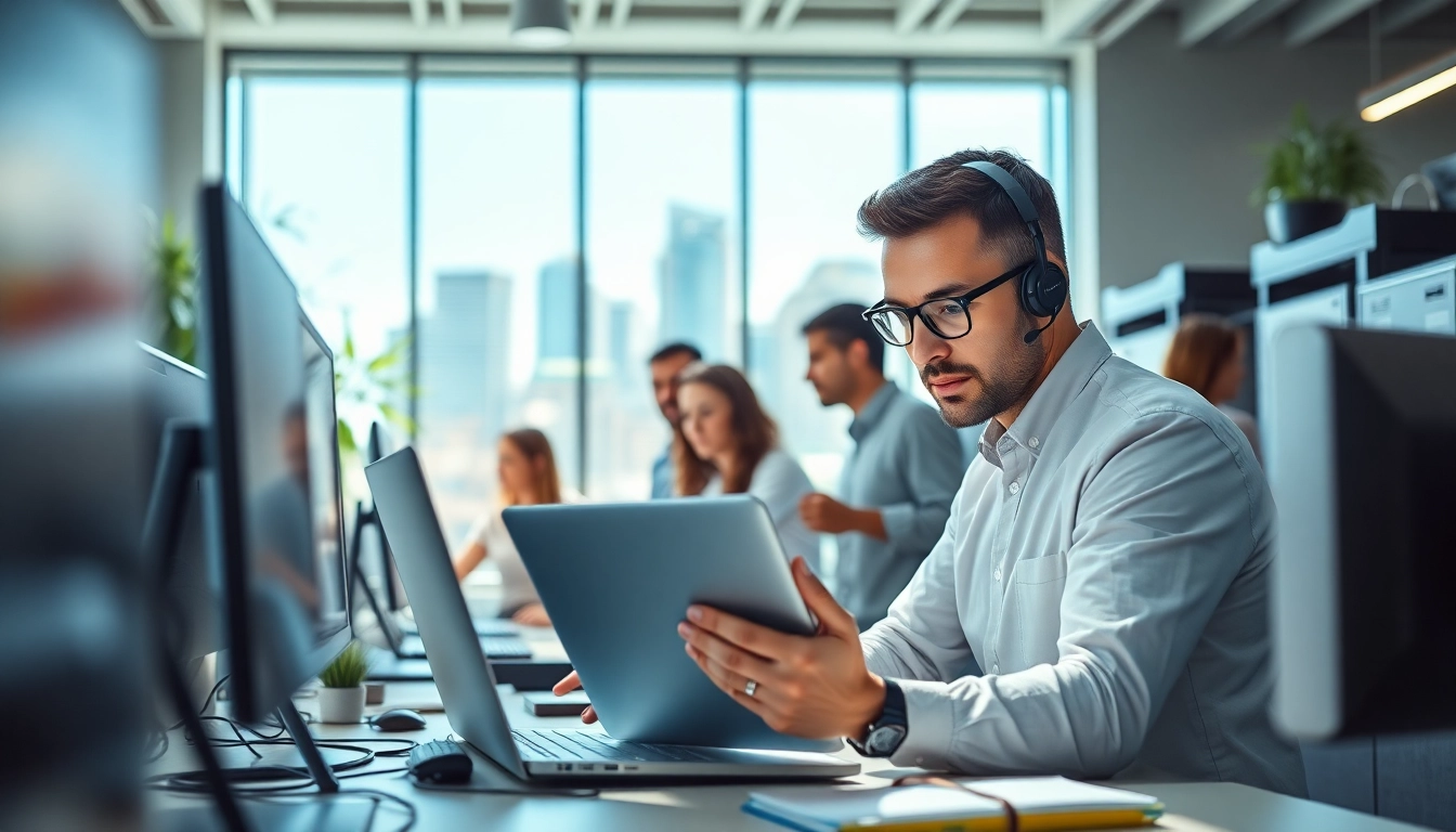 Calgary IT support team collaborating in a modern office environment, showcasing technical expertise.