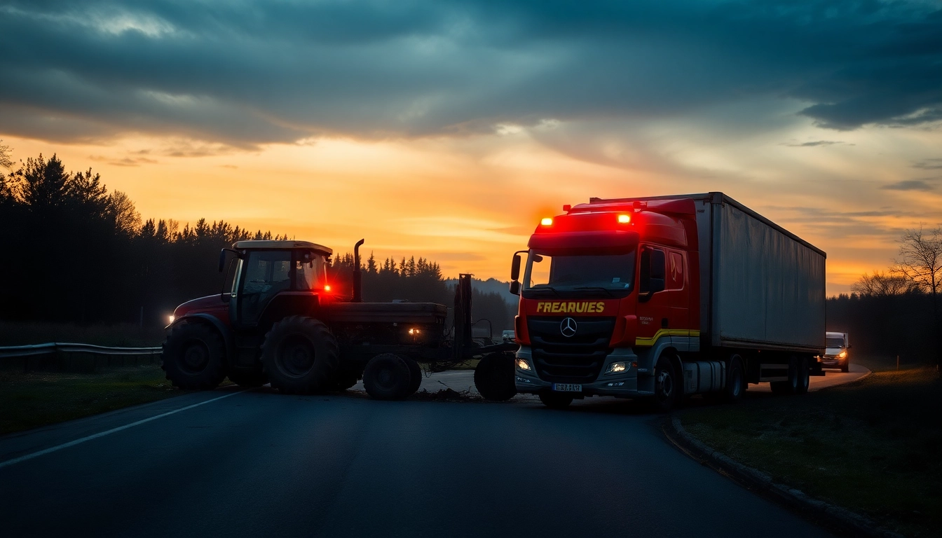 A traffic accident in Düzce: A tractor and truck collision with emergency responders on site.