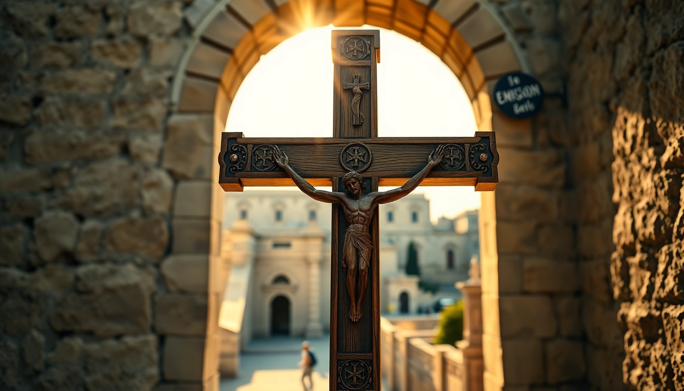 Exquisite Jerusalem crosses depicted against the historic backdrop of Jerusalem's Old City.