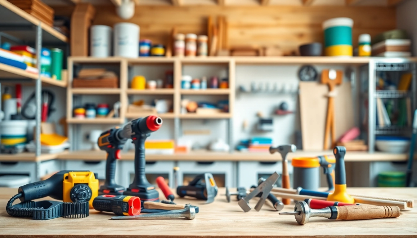 Heimwerkglobal zeigt eine Vielzahl von qualitativ hochwertigen Heimwerkerwerkzeugen in einer modernen Werkstatt.