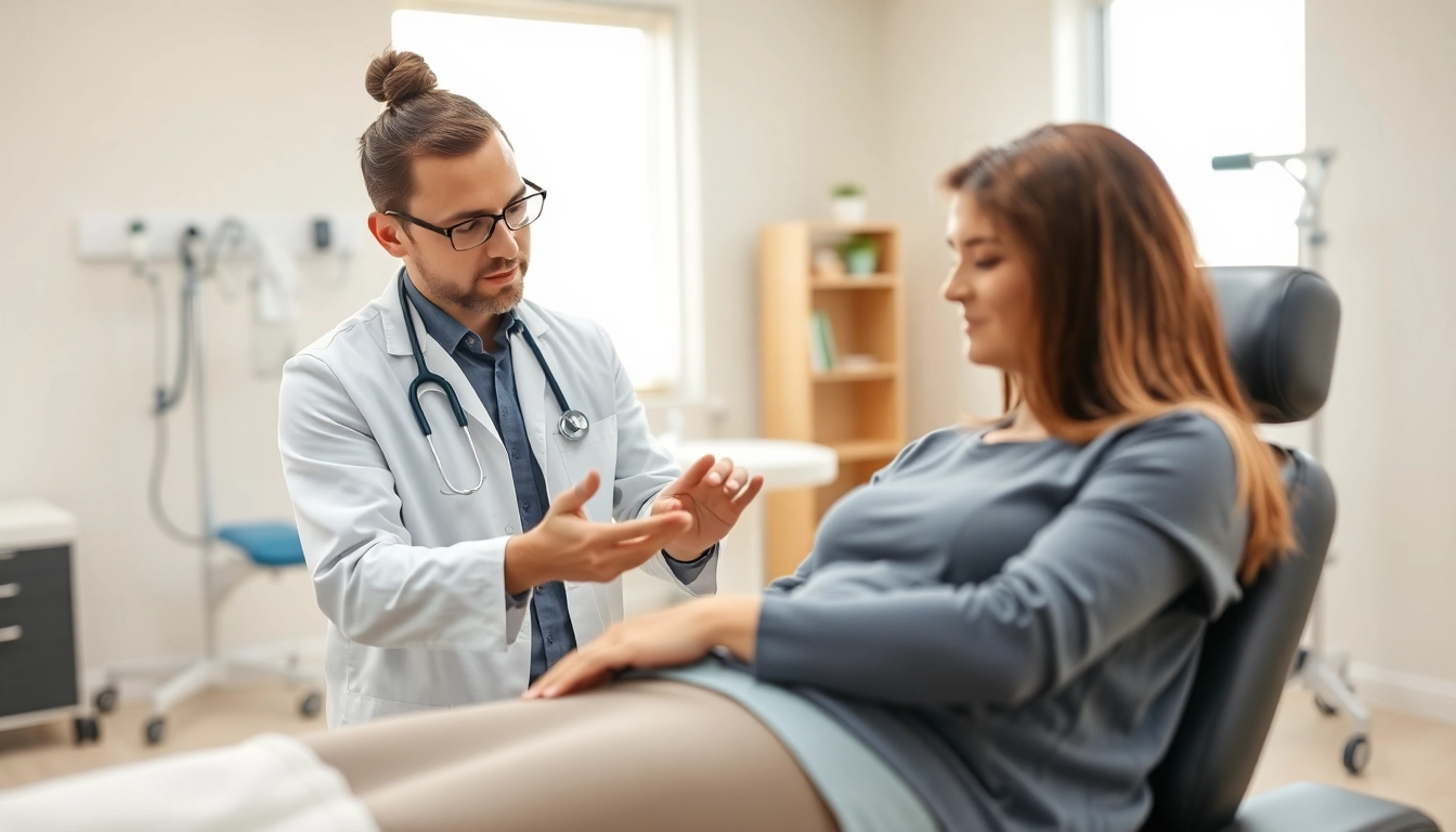 Experience physiotherapy near me with a therapist helping a patient in a well-lit clinic.