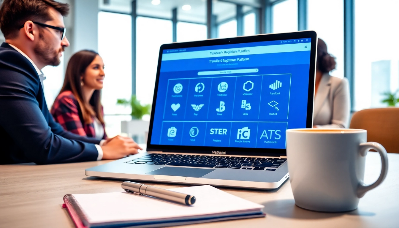 Engage with an online trademark registration platform with a professional team in a bright office.
