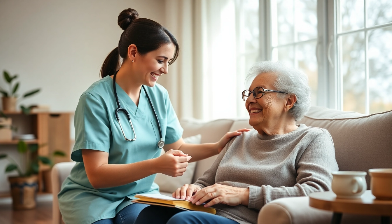 Caregiver providing compassionate austin senior home care in a cozy living room.
