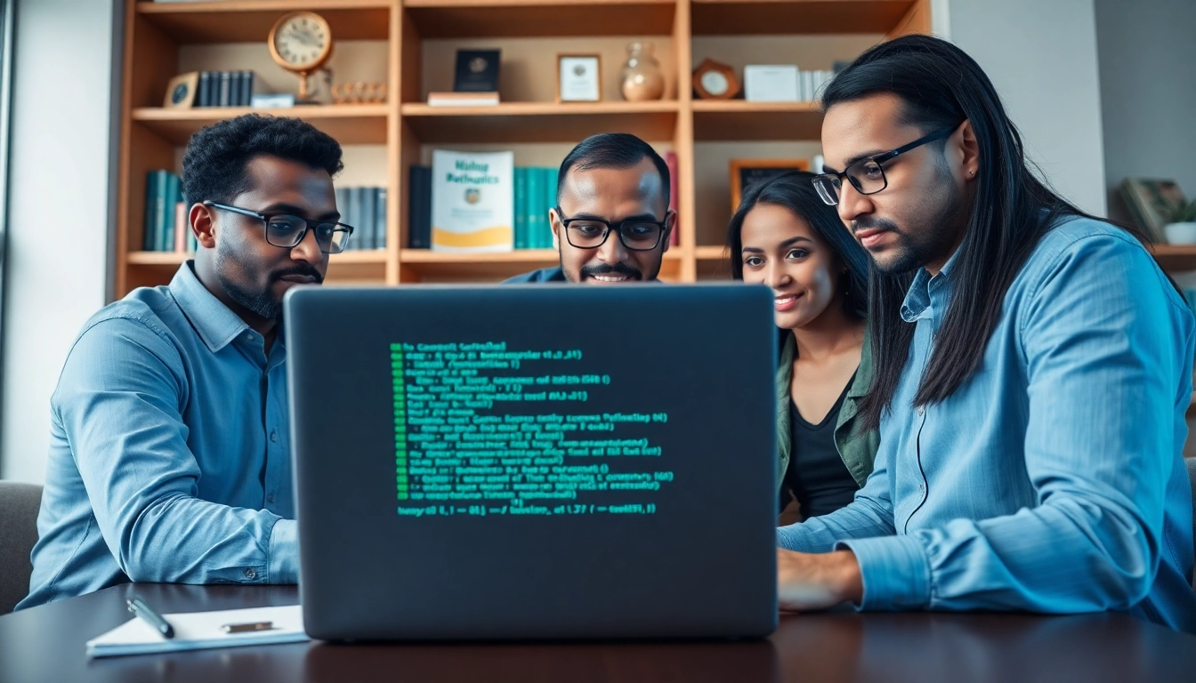 Pentesting-Team analysiert Sicherheitsanwendungen mit Hochleistungslaptops in einem modernen Büro.