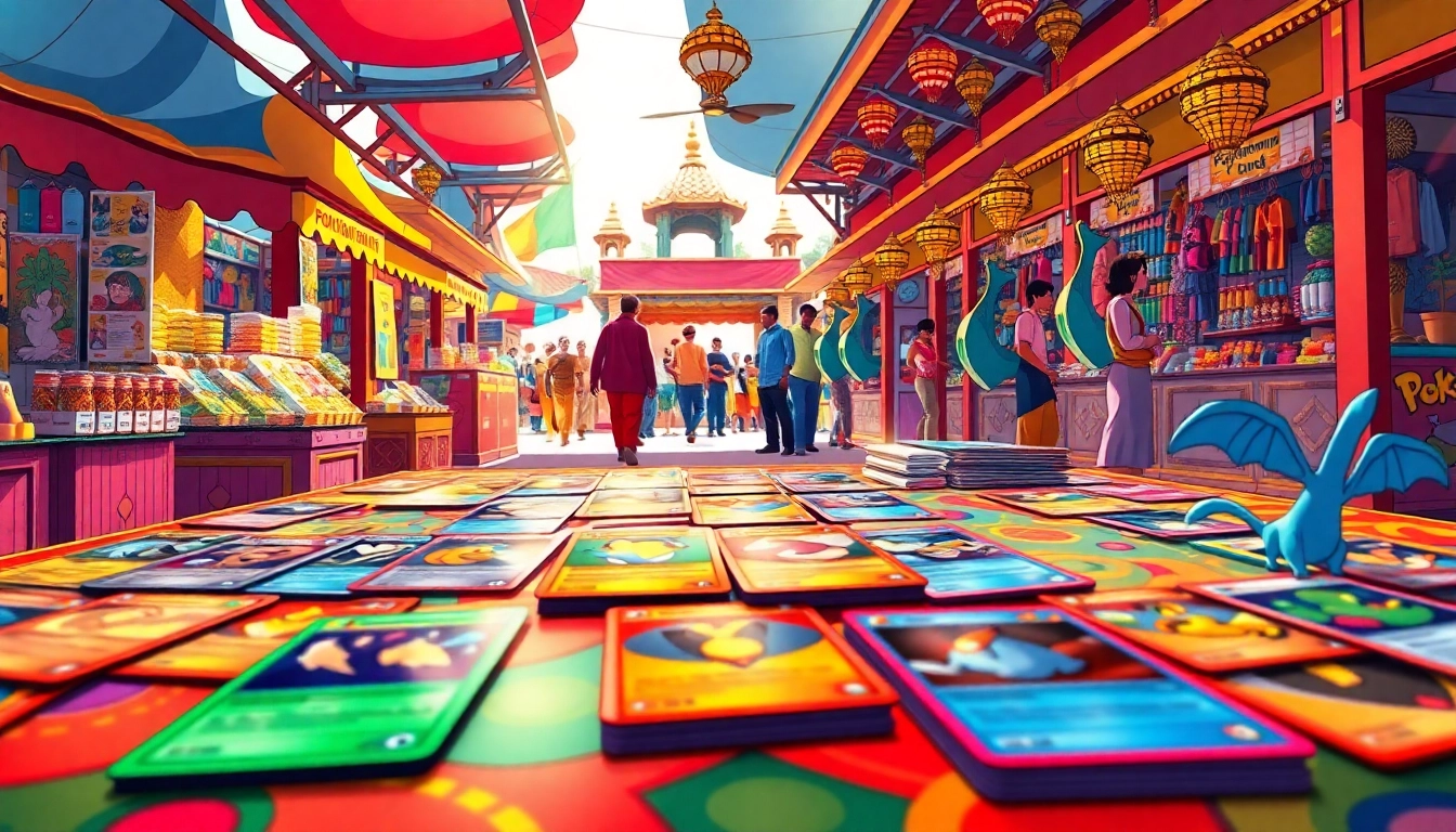 Buy authentic Pokemon tcg india cards in a vibrant marketplace setting with engaging visuals.