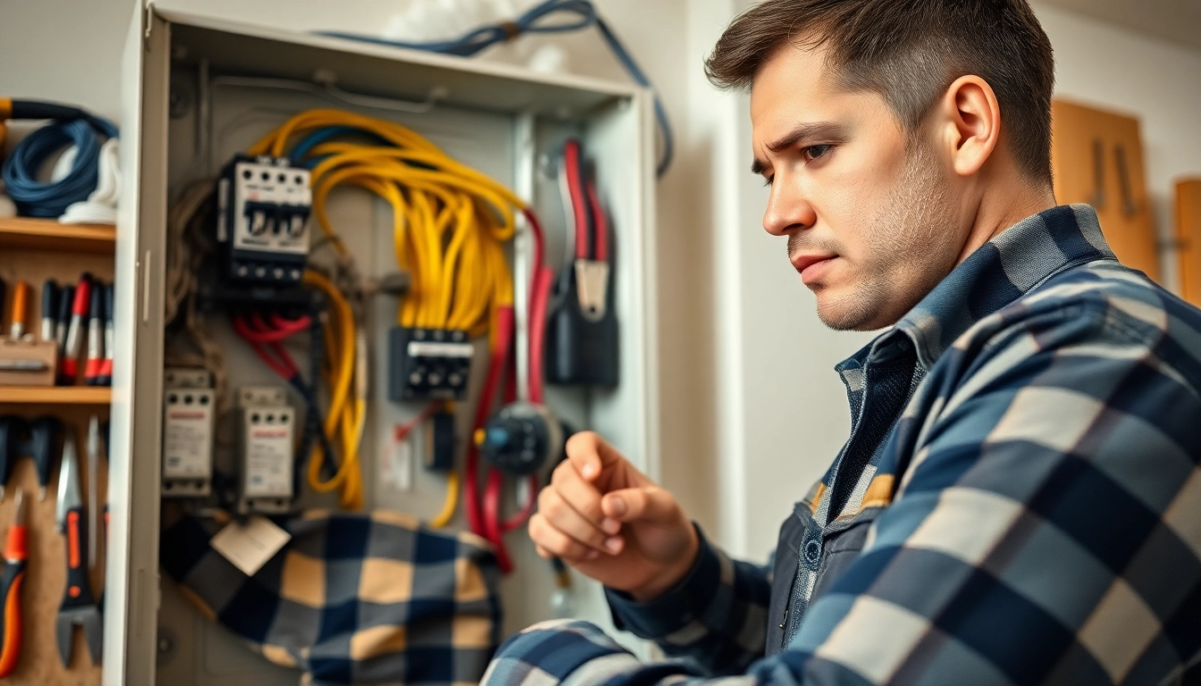 Electrician conducting an Electrical Panel Upgrade highlighting the intricate details of a modern electrical system.