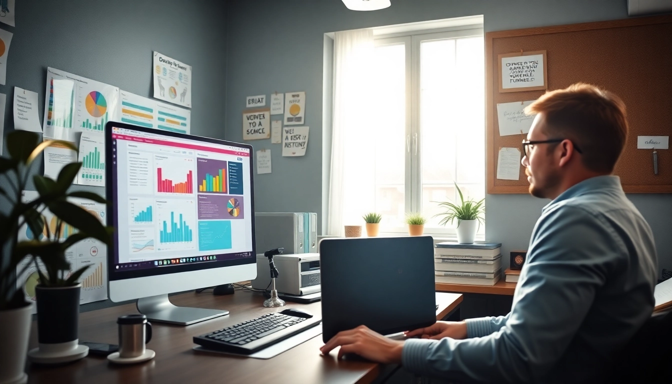 Engage with done-for-you funnels in a vibrant digital marketing workspace featuring an organized setup.