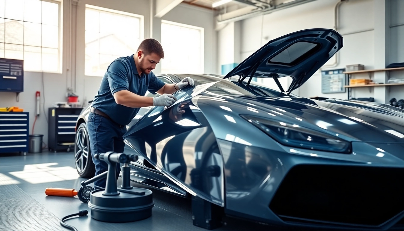 Apply paint protection film Southampton to enhance car durability and appearance in professional garage setting.
