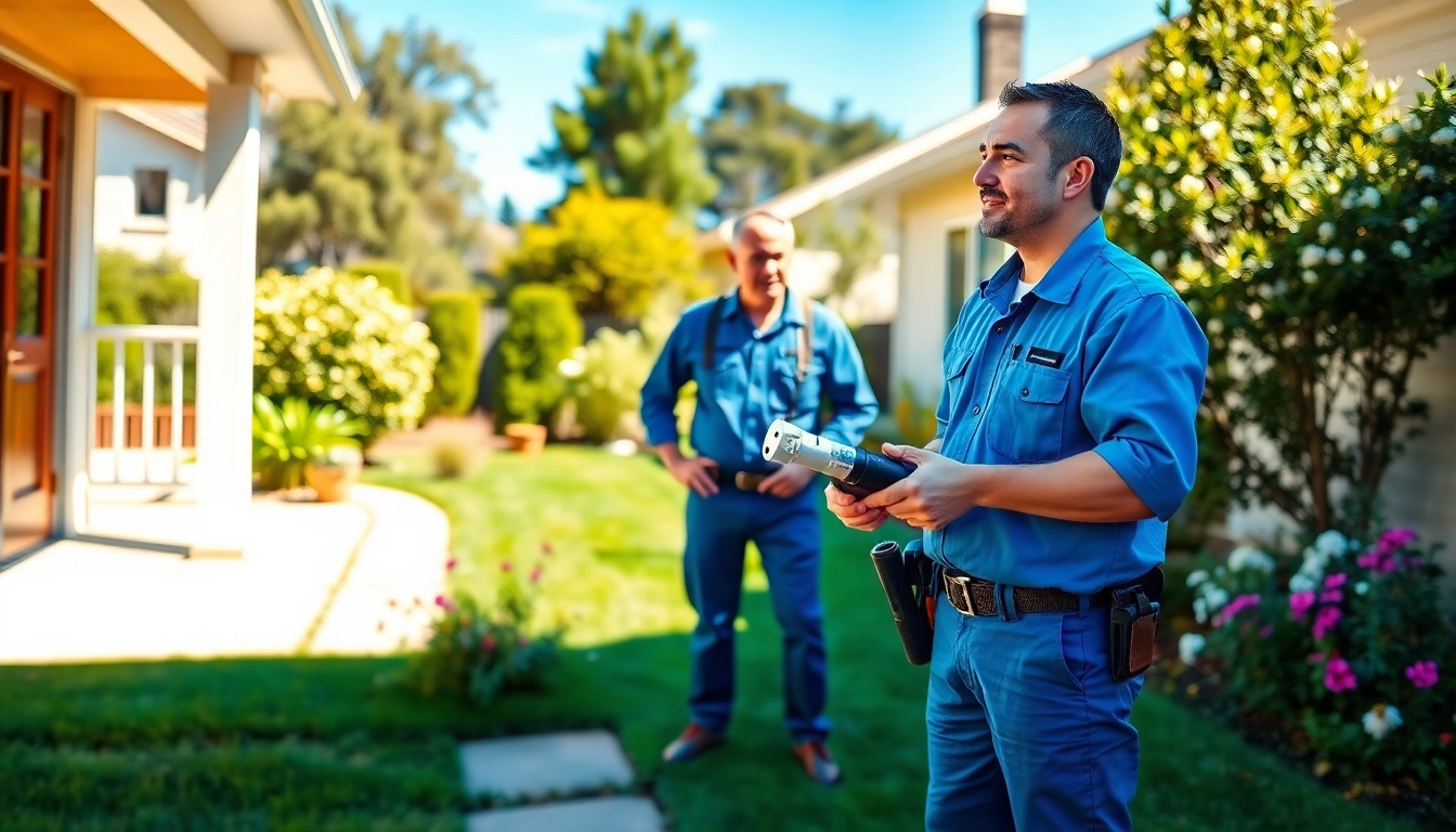 Pest control near me: Expert technician performing an inspection in a residential backyard.