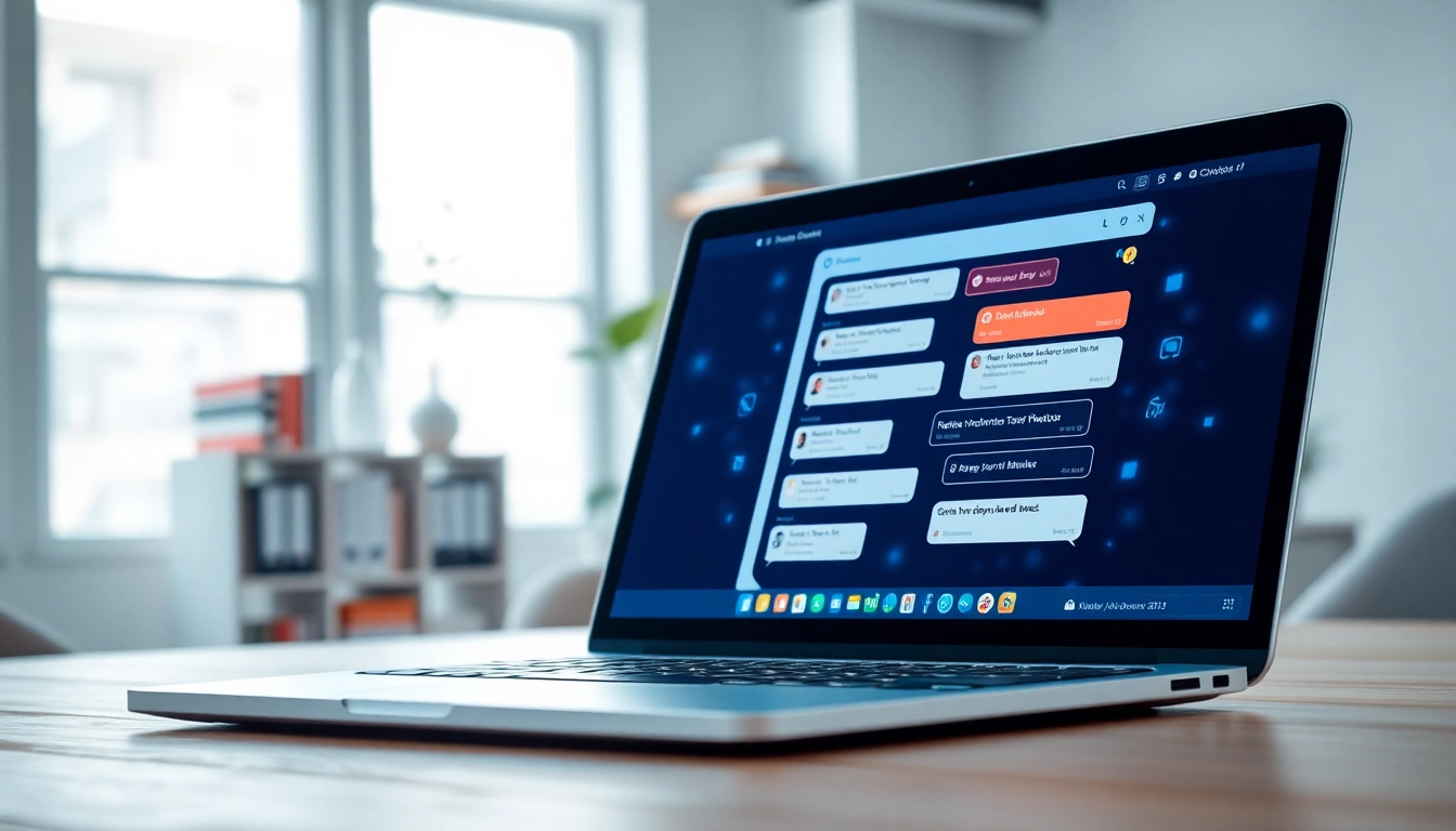 Engaging AI chatbot for website interface on a laptop in a modern workspace.