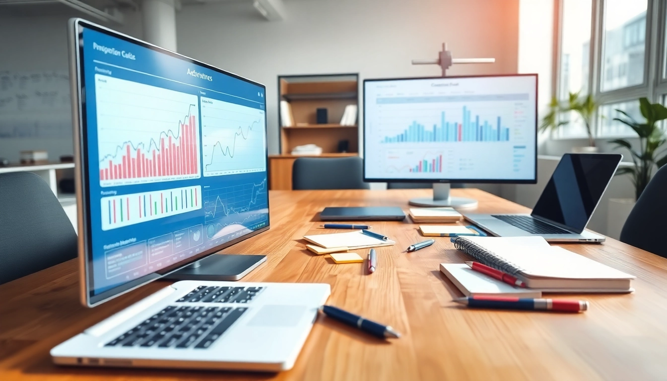 Utilize AI prompts for competitor analysis with a professional workspace showcasing data metrics and tools.