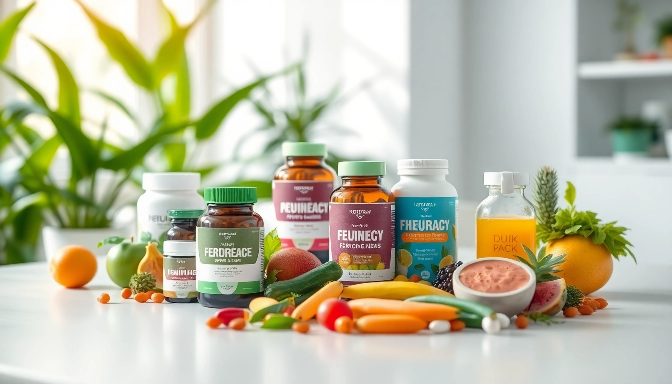 Showcase of wellness products from https://newimage.world/ in a modern clinic emphasizing health and vitality.