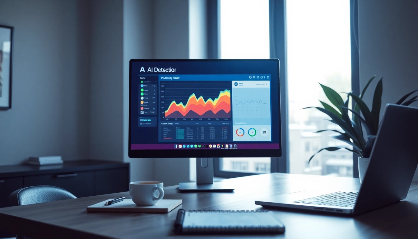 Analyze text for authenticity with the AI detector in a modern office setting.