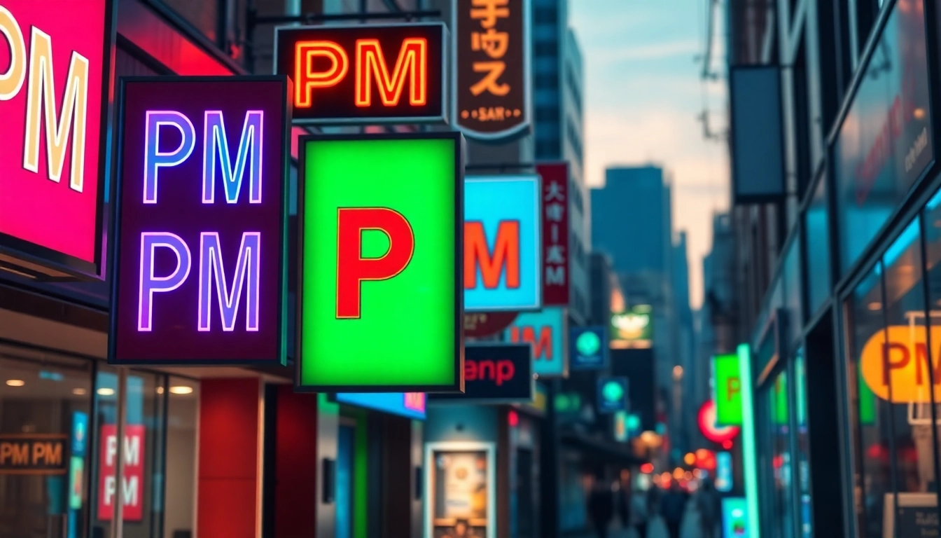 Illuminated pm signs showcasing creativity in a dynamic urban atmosphere.