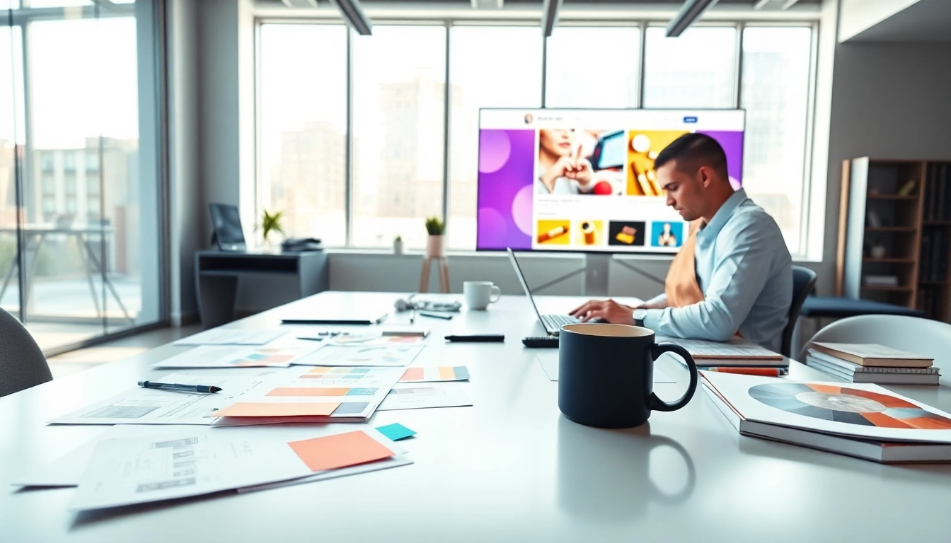 Showcasing a professional website design process in a modern office environment, highlighting creativity and innovation.
