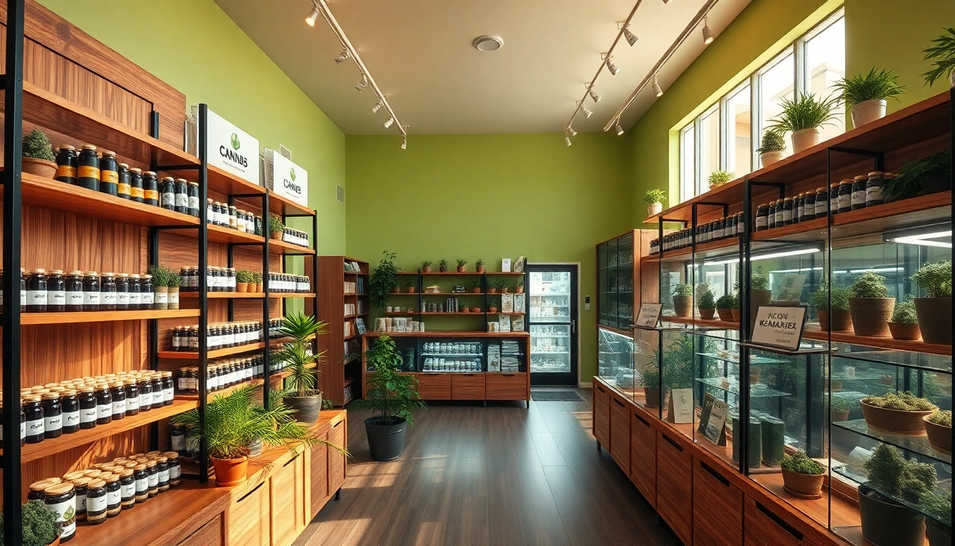 Cannabis store offering diverse products in a welcoming environment with bright lighting.