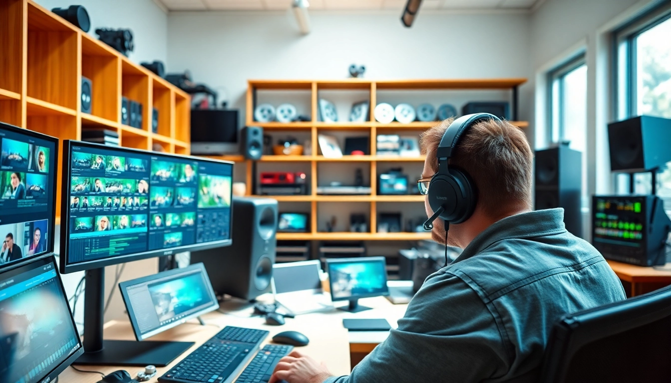 Editing Post Production Toronto in a vibrant editing studio, highlighting an editor's workspace.