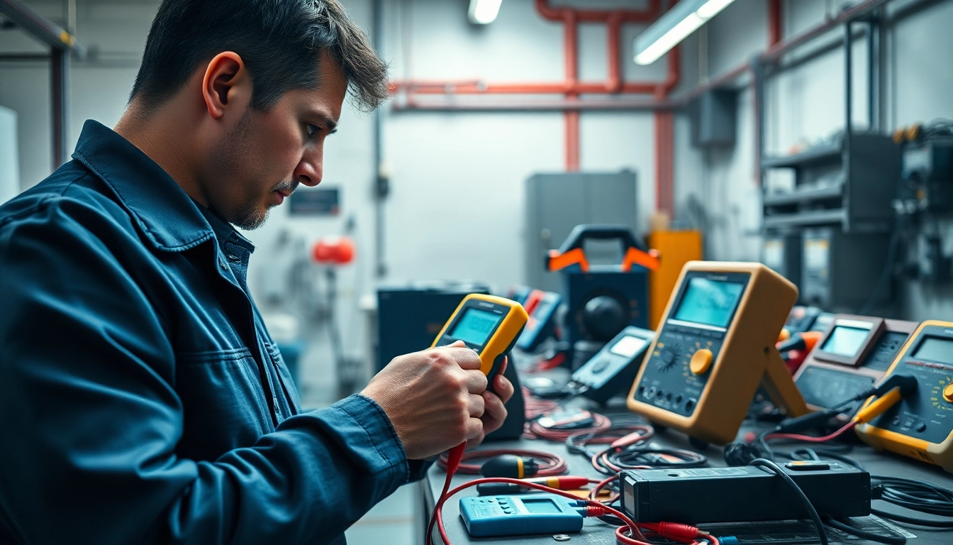 Performing Electrical Equipment Testing with advanced tools in a professional workshop.