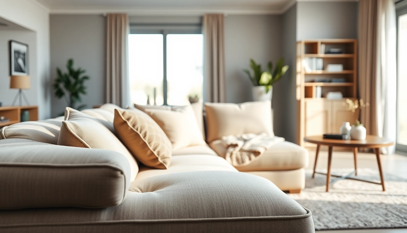 Ecksofa mit Schlaffunktion in einem modernen Wohnzimmer mit weichen Texturen und stilvollem Dekor.