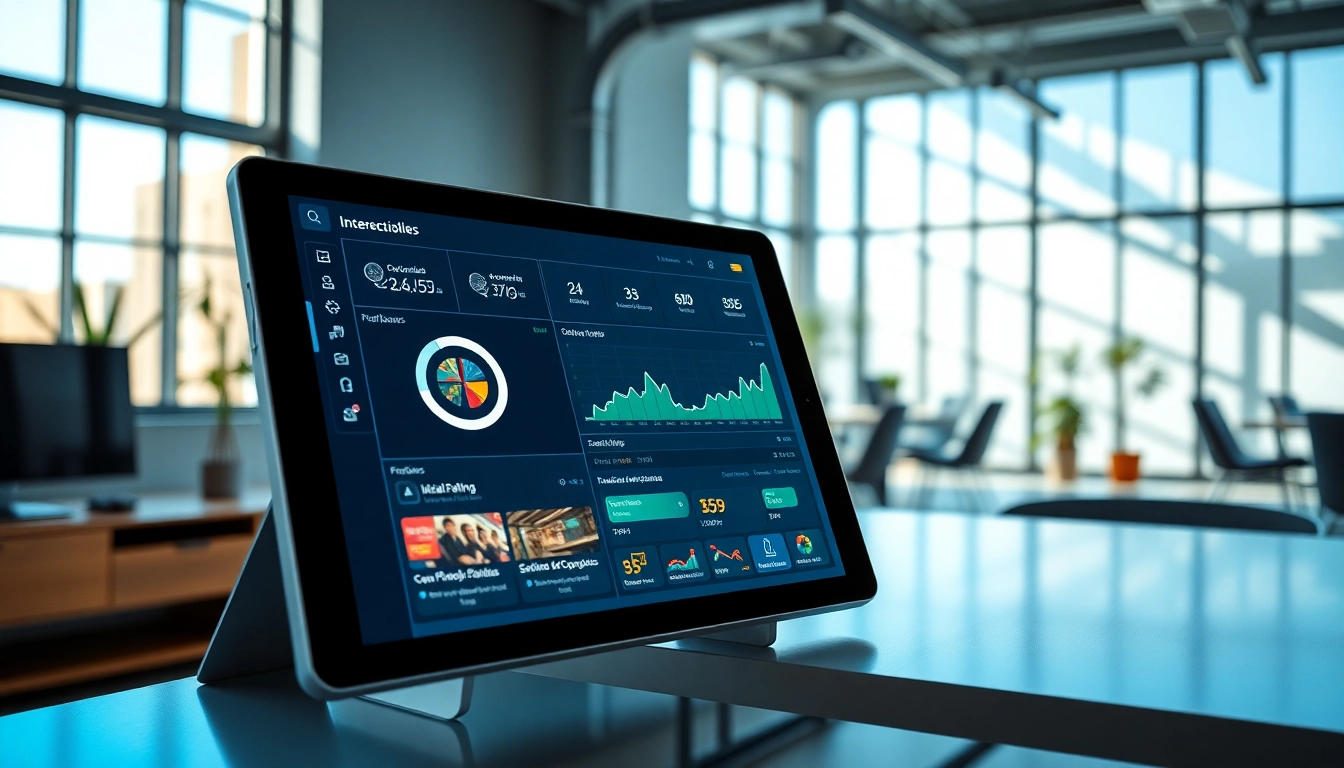 Visualize Free digital signage software on a tablet in a modern office, showcasing interactive features.